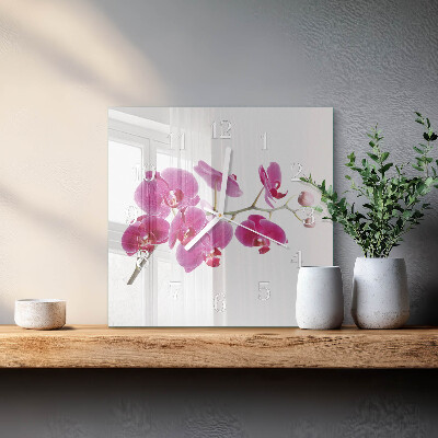 Glass wall clock square Orchid