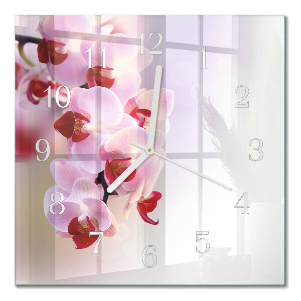 Glass clock square Orchid
