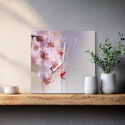 Glass clock square Orchid