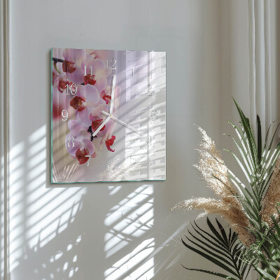 Glass clock square Orchid