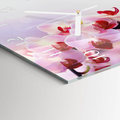 Glass clock square Orchid