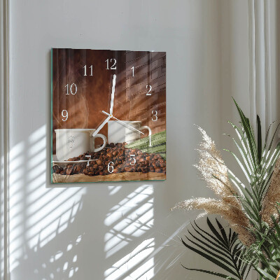 Square kitchen clock Cups of coffee