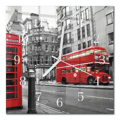 Glass wall clock square Red bus
