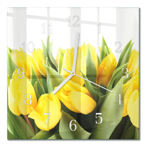 Glass clock square Tulips