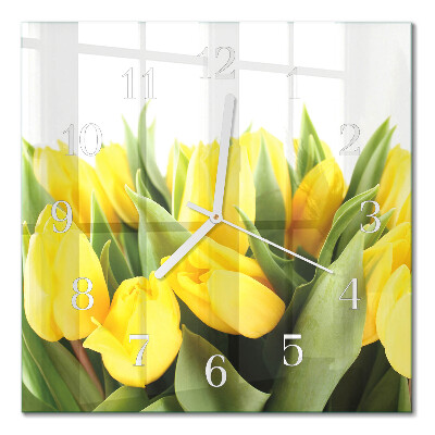 Glass clock square Tulips