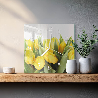 Glass clock square Tulips