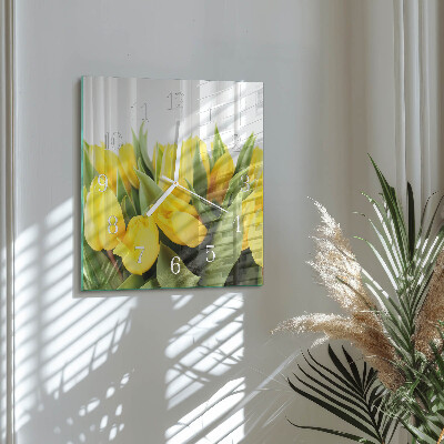 Glass clock square Tulips