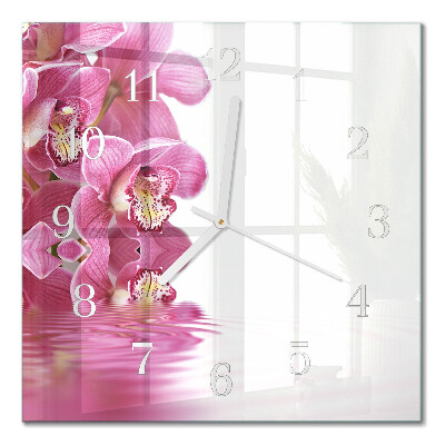 Glass clock square Orchid