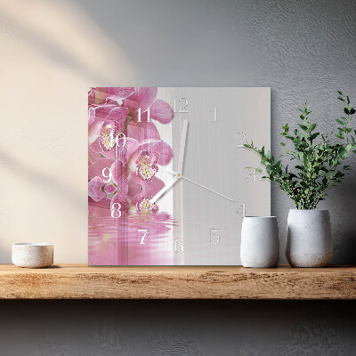 Glass clock square Orchid