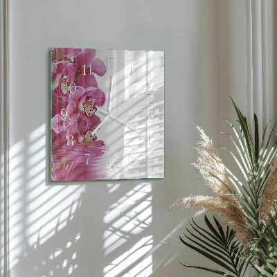 Glass clock square Orchid
