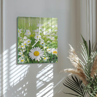 Glass wall clock square Daisies