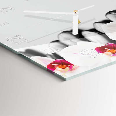 Glass wall clock square Stones and orchid