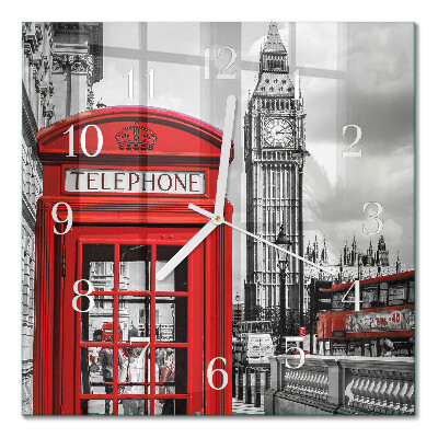Glass clock square Red telephone booth