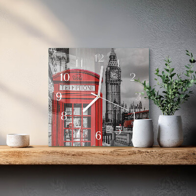 Glass clock square Red telephone booth