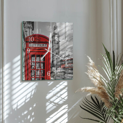 Glass clock square Red telephone booth