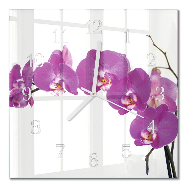 Glass wall clock square Orchid