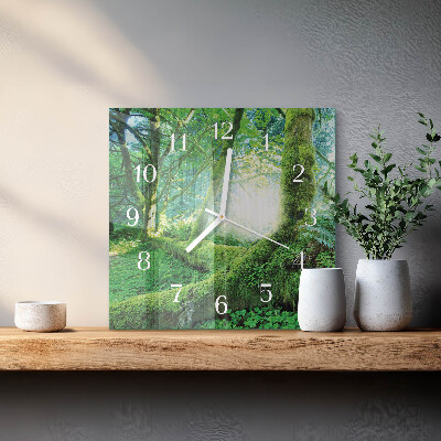 Glass wall clock square Forest moss