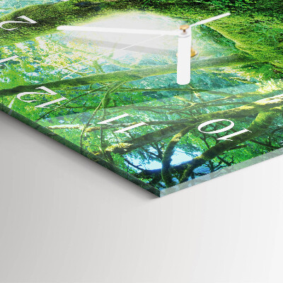 Glass wall clock square Forest moss