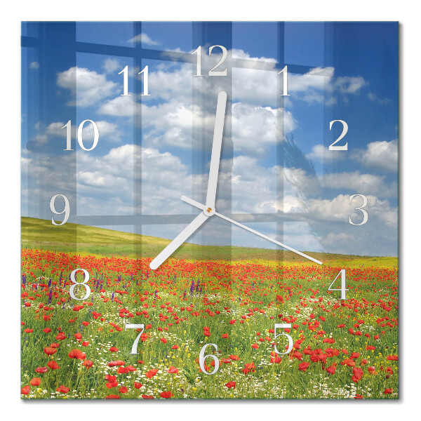 Square wall clock Field of poppies