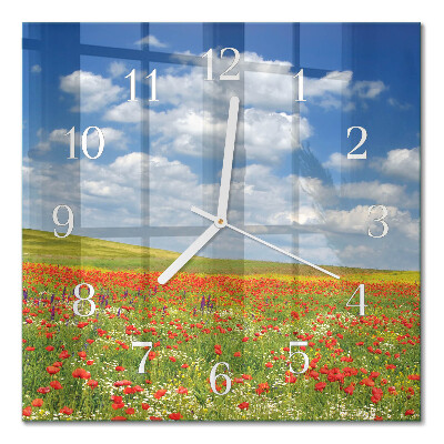 Square wall clock Field of poppies