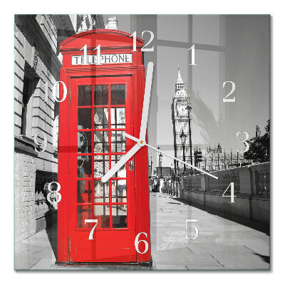Glass clock square Red telephone booth