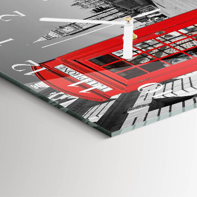Glass clock square Red telephone booth