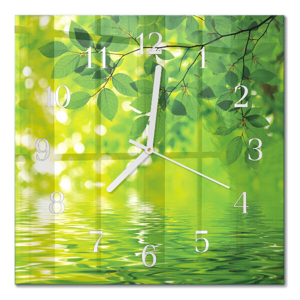 Glass wall clock square Leaves