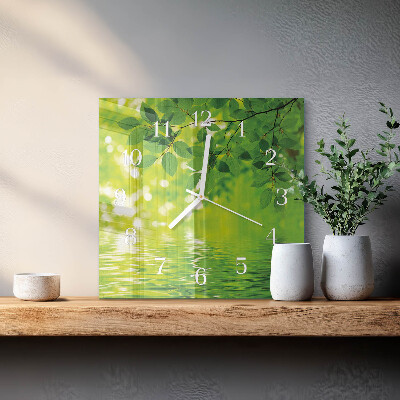 Glass wall clock square Leaves