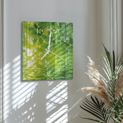 Glass wall clock square Leaves