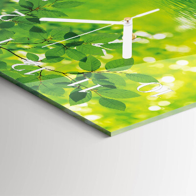Glass wall clock square Leaves