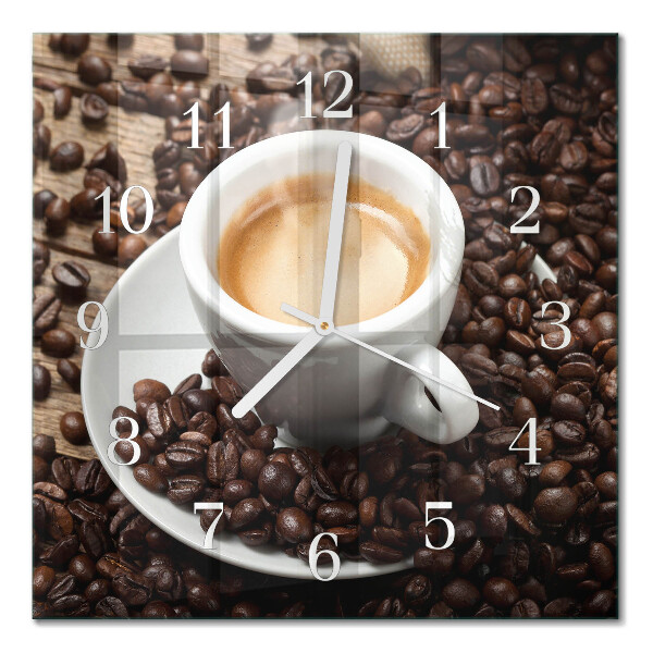 Glass wall clock square A cup of coffee