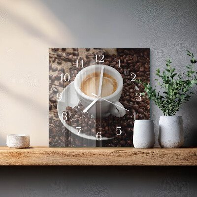 Glass wall clock square A cup of coffee