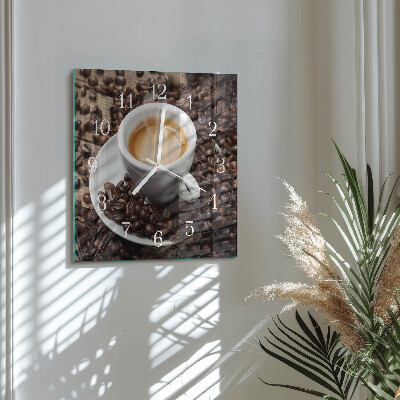 Glass wall clock square A cup of coffee