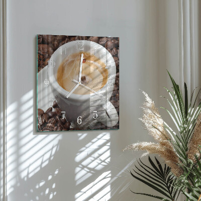 Glass clock square A cup of coffee