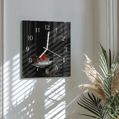 Glass clock square Strawberry