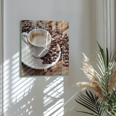 Glass clock square A cup of coffee
