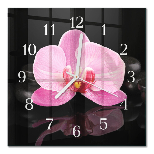 Glass clock square Orchid