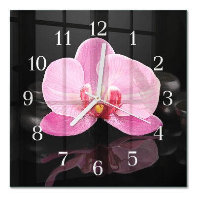 Glass clock square Orchid