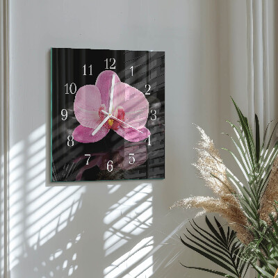 Glass clock square Orchid