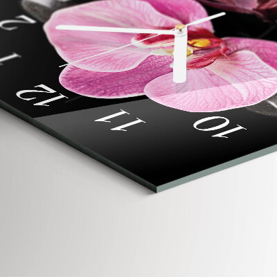 Glass clock square Orchid