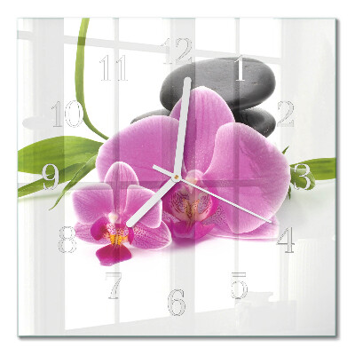 Glass wall clock square Orchid