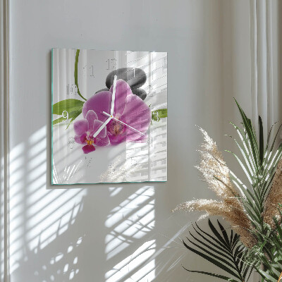 Glass wall clock square Orchid