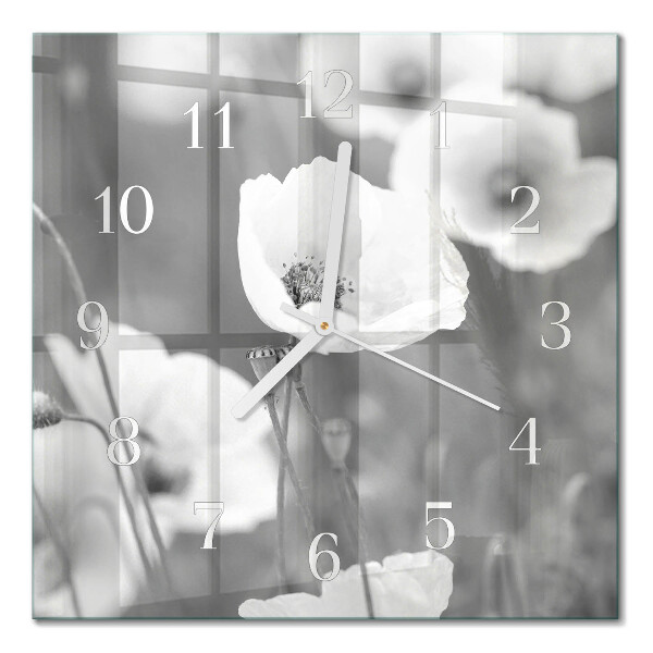 Glass wall clock square Poppies
