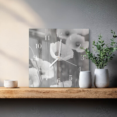 Glass wall clock square Poppies