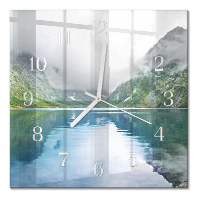 Glass wall clock square Mountain lake