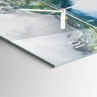 Glass wall clock square Mountain lake
