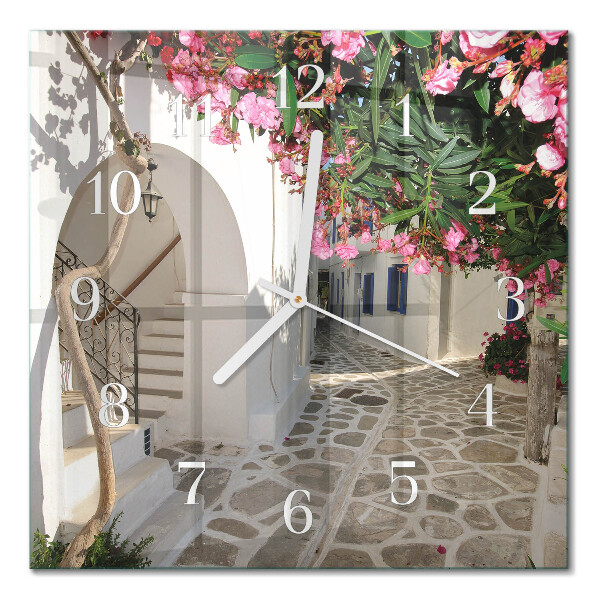 Glass wall clock square Flower alley