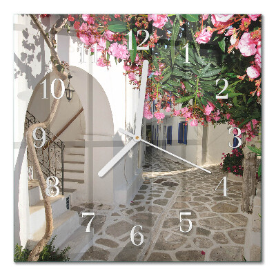 Glass wall clock square Flower alley