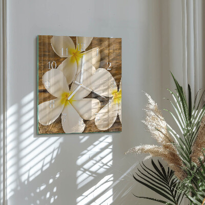 Glass clock square Flowers