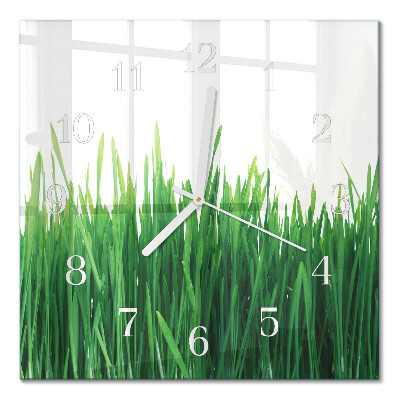 Glass clock square Grass